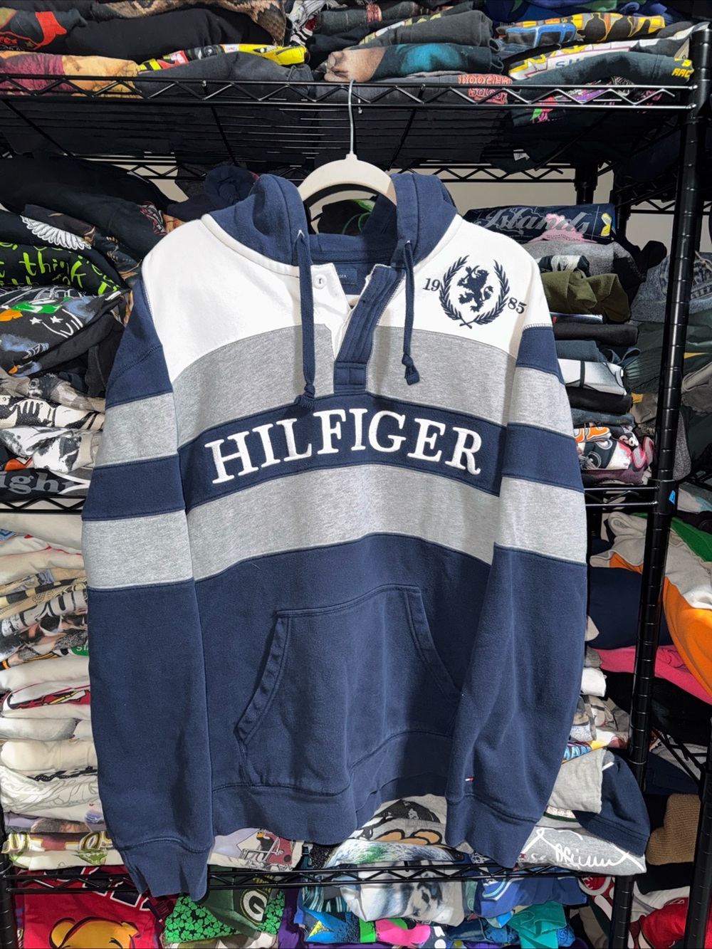 Y2K Tommy Hilfiger Spellout Rugby Striped Hoodie Size 2xl